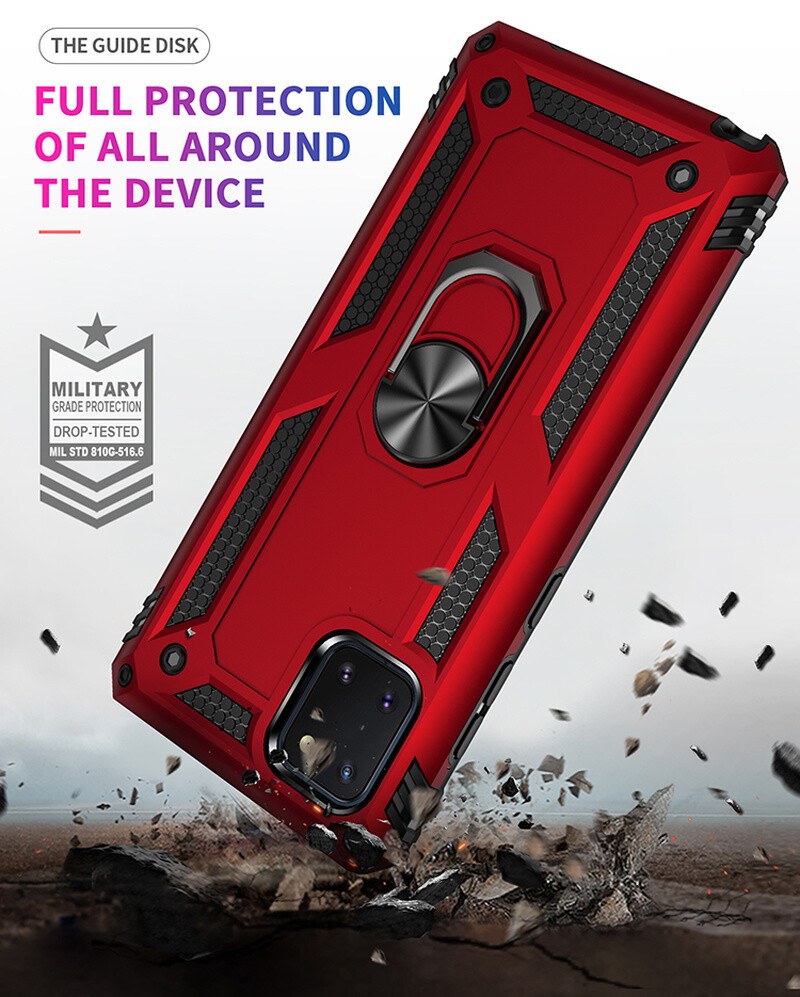 For Samsung Galaxy Note 10 Lite Shockproof Case Armor Ring Cover +Tempered Glass
