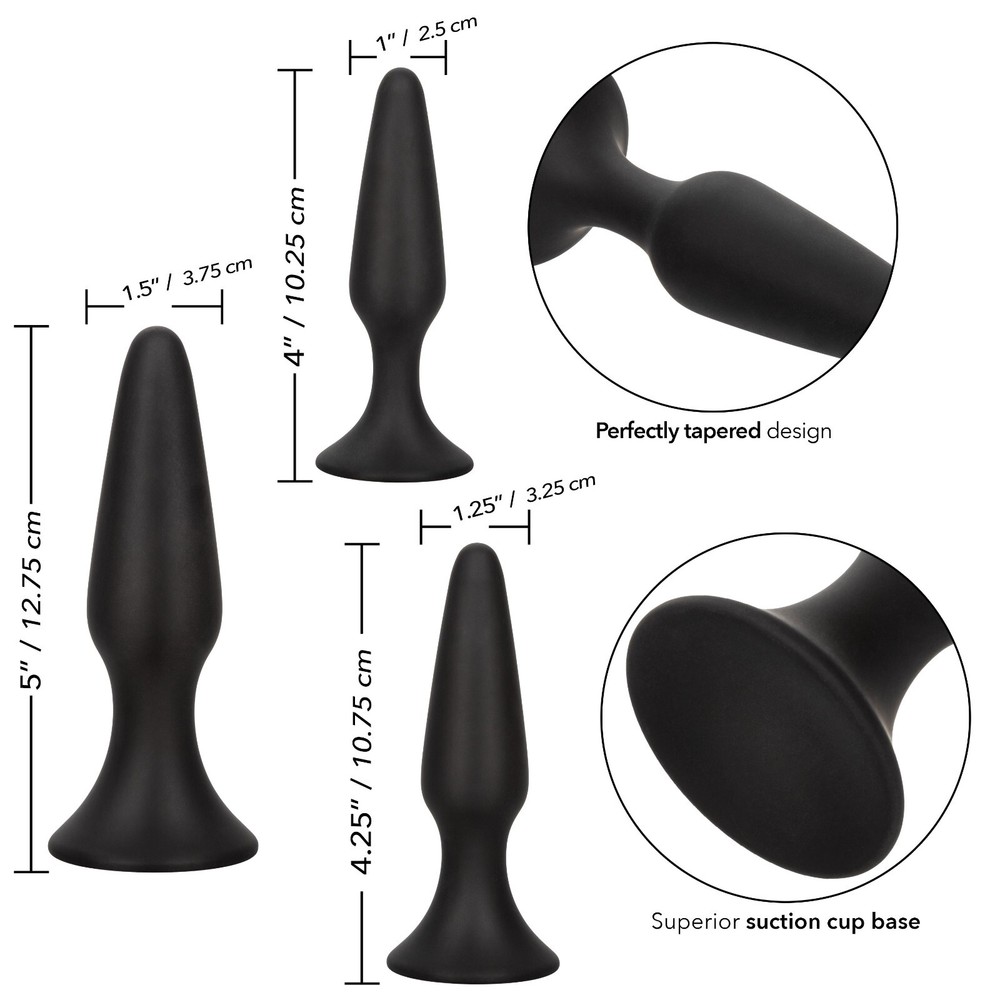 COLT Silicone Anal Trainer 3PC Kit Black - Graduated Butt Plug Set