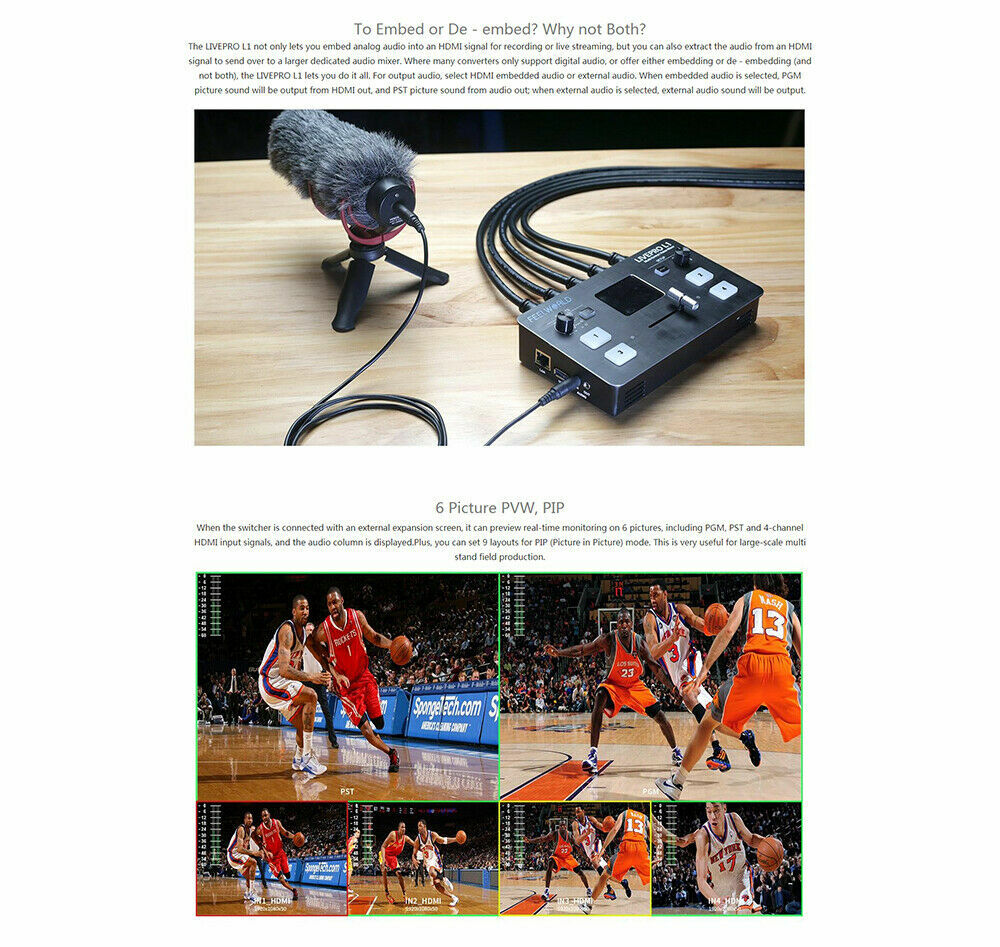 Feelworld LIVEPRO L1 Multi-format Video Switcher 4 HDMI Real Time Live Streaming