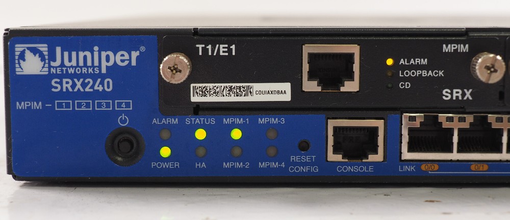 Juniper SRX240 16 Port Services Gateway Firewall with T1/E1 Module