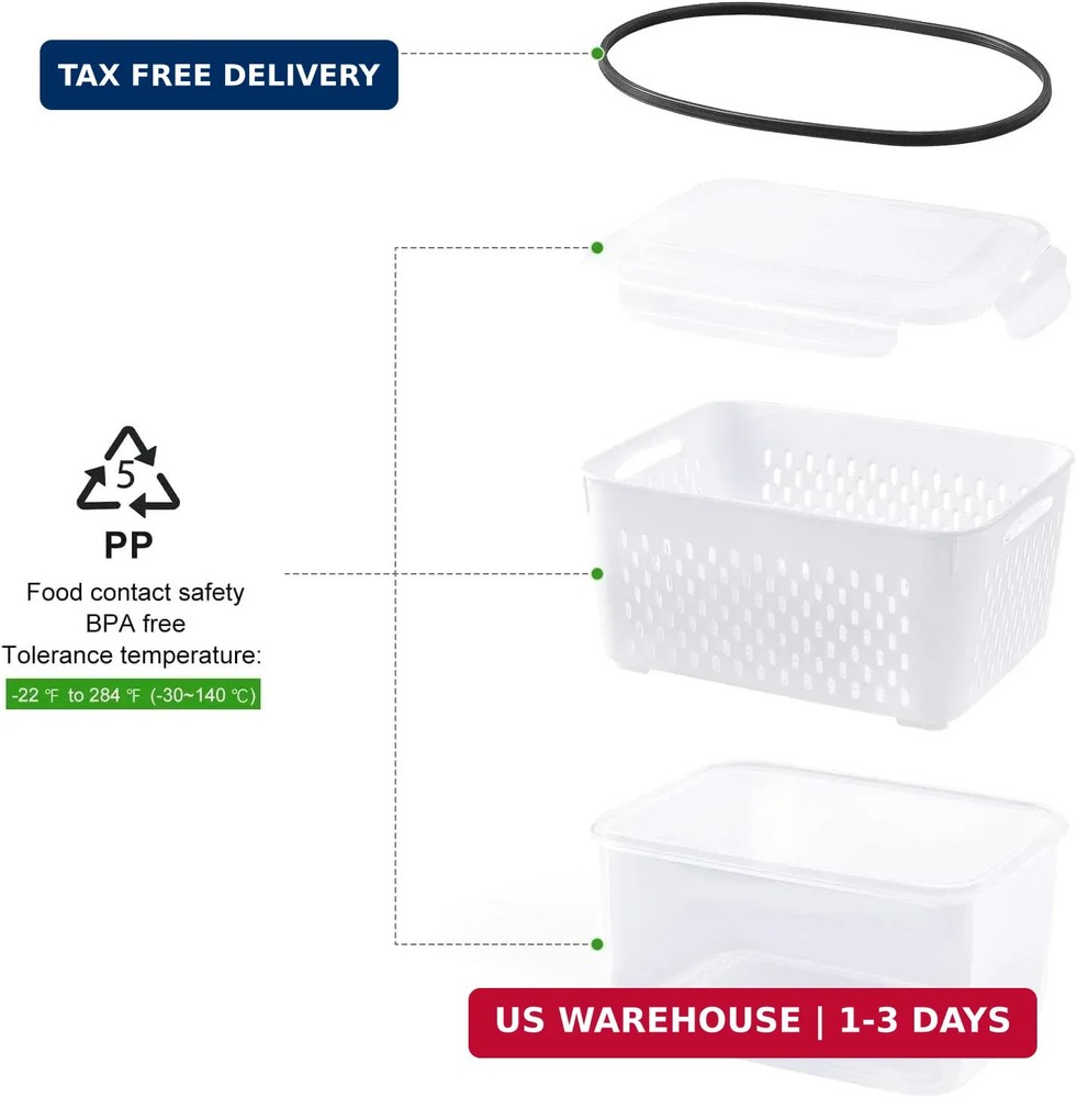 Freshmage Fruit Storage Containers for Fridge with Removable Colander, Airtight