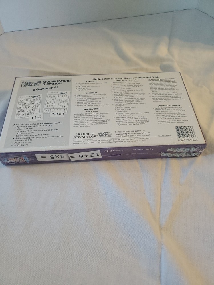 QUIZMO MULTIPLICATION AND DIVISION MATH BINGO New