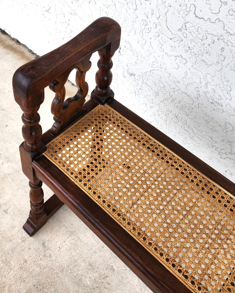 Antique English Walnut & Cane Window Bench