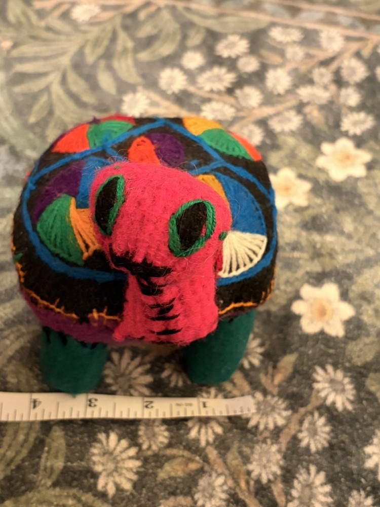Felted Wool Turtle Figurine Embroidered Handmade 6”x4.5”
