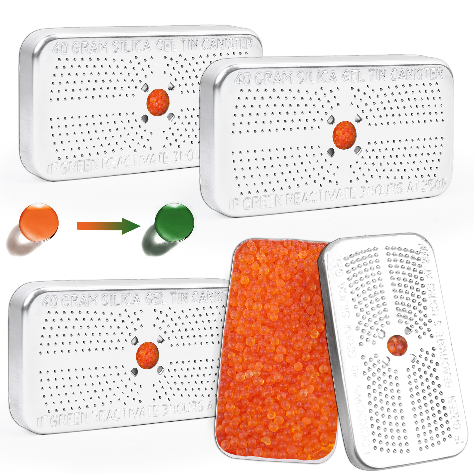 6 PACK 40 Gram Silica Gel Dehumidifier Desiccant Silica Gel Canister Reusable