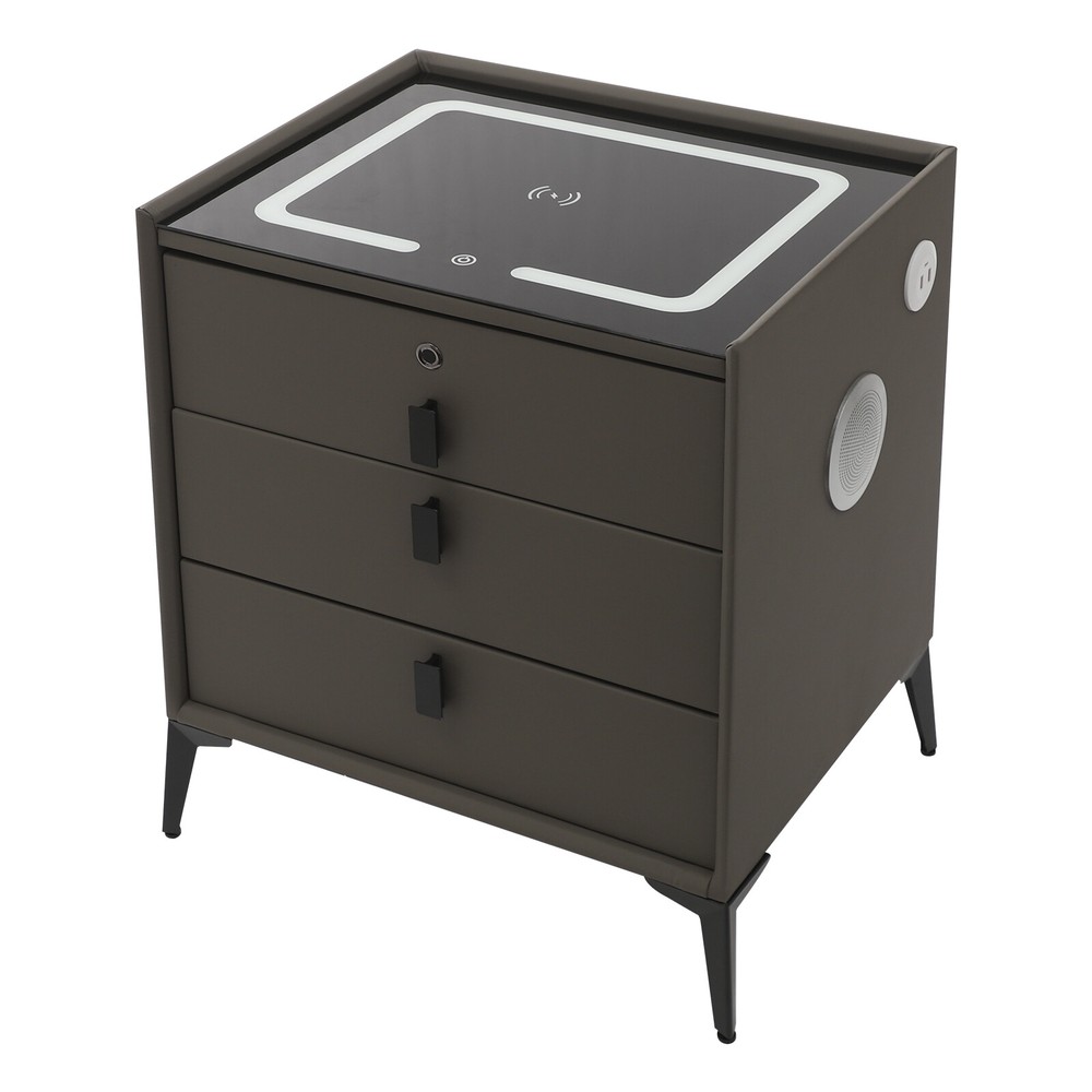 Smart Bedside Table + Three-color Light+Drawers+Usb&wireless Charging Dark Grey