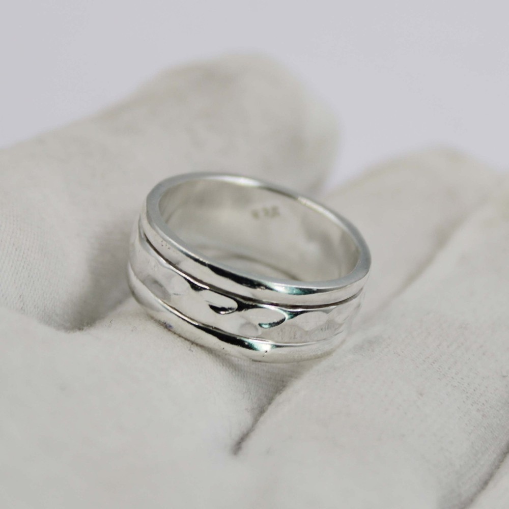 Solid 925 Sterling Silver Wide Band Ring Textured Pattern Unisex Modern For Her