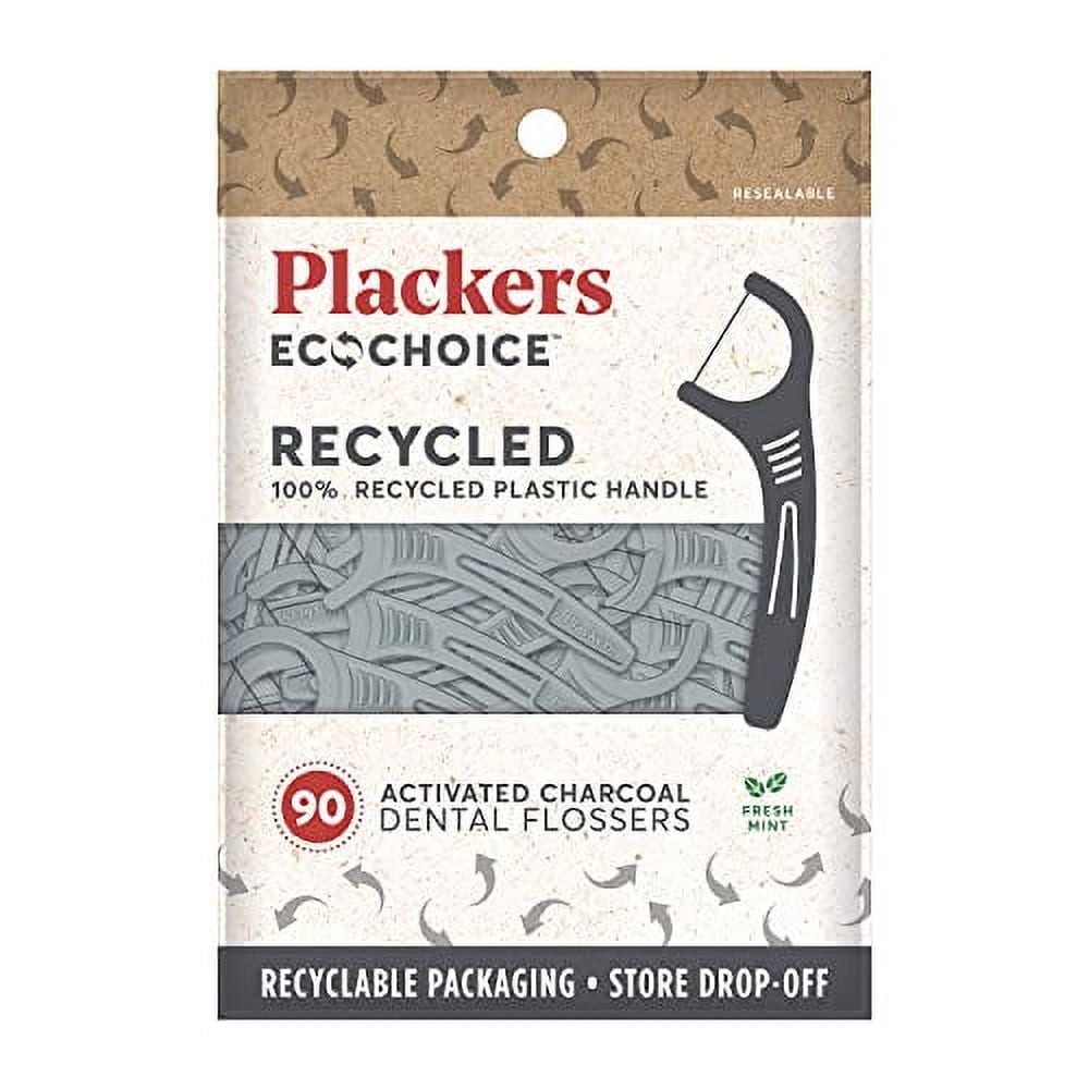 Plackers EcoChoice Charcoal Mint Flossers, Recycled Plastic, 90 CT