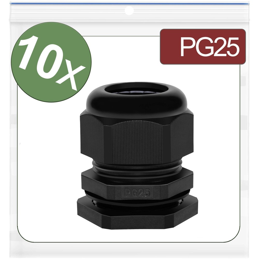 Quadrios 24CA385 PG25 Polyamide Through Cable Black 10 pcs