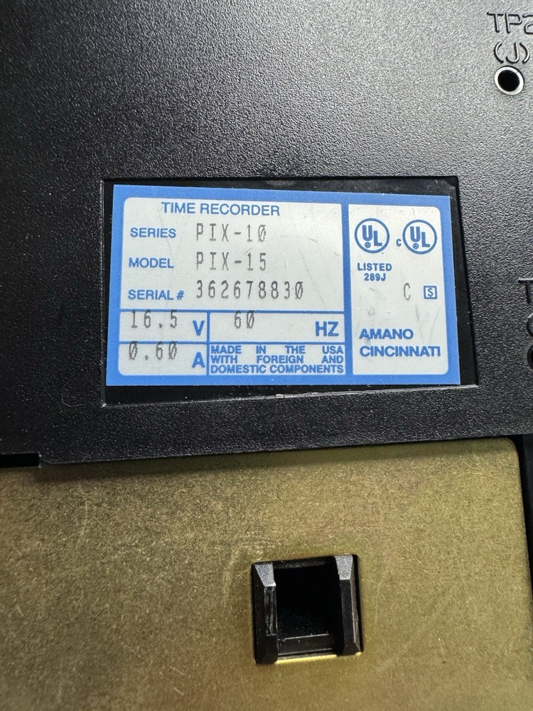 PIX-15 AMANO TIME CLOCK Recorder punch Machine / NO KEY