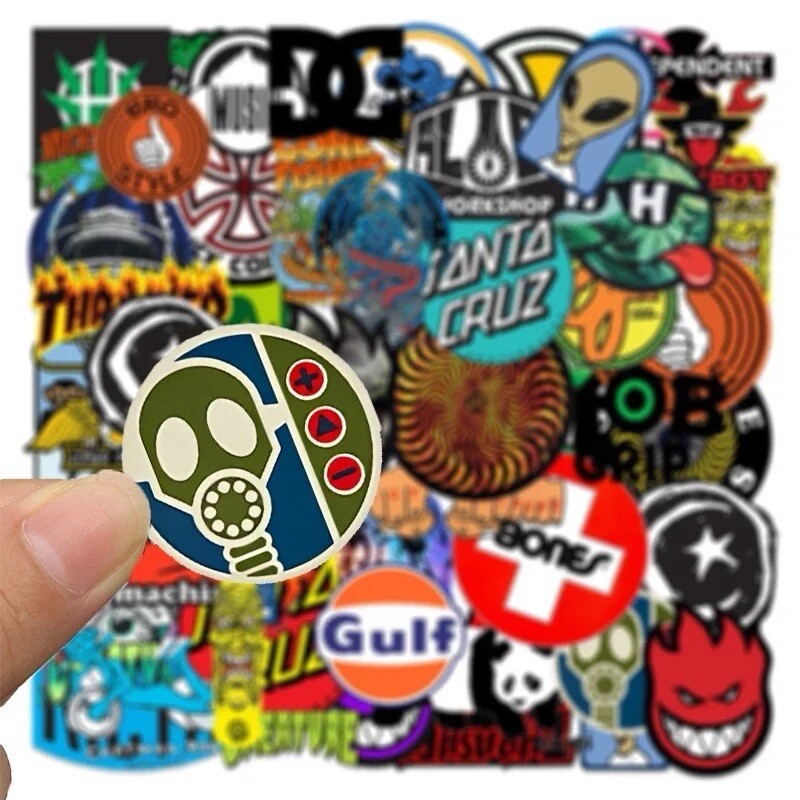 Skate Logo Brand Stickers 50pk Mix Santa Cruz Thrasher Baker Alien Skateboarding