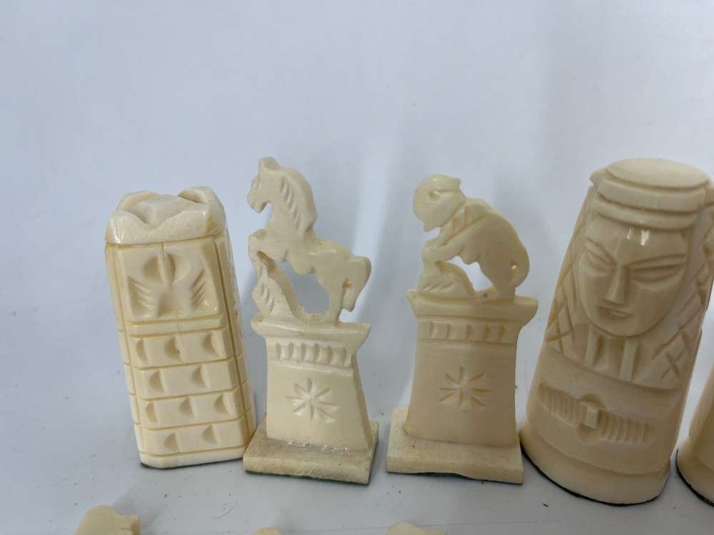 Complete Hand-carved Camel Bone Egyptian Chess Set
