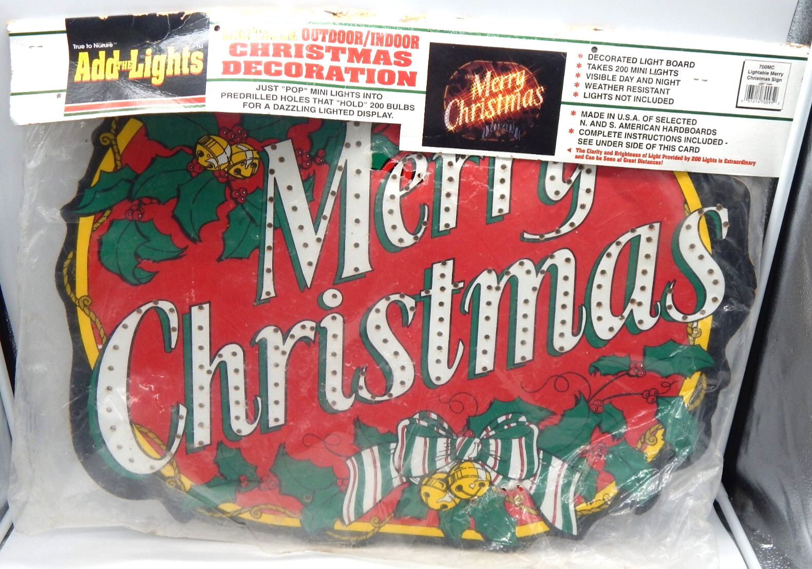 1995 New Sealed True To Nature Add The Lights "Merry Christmas Sign Vintage