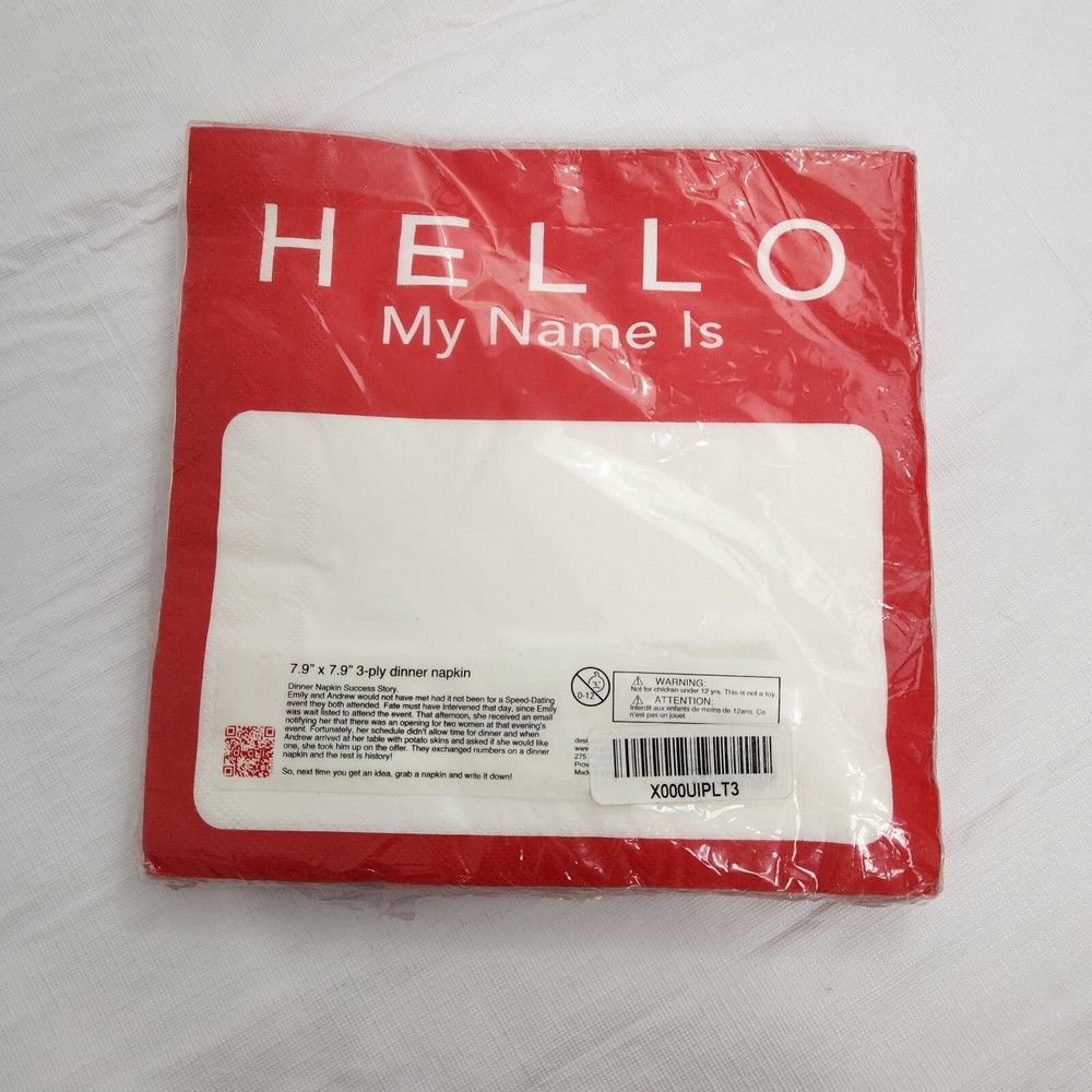 Hello My Name Is Napkins Party Notes 20 Count Red White