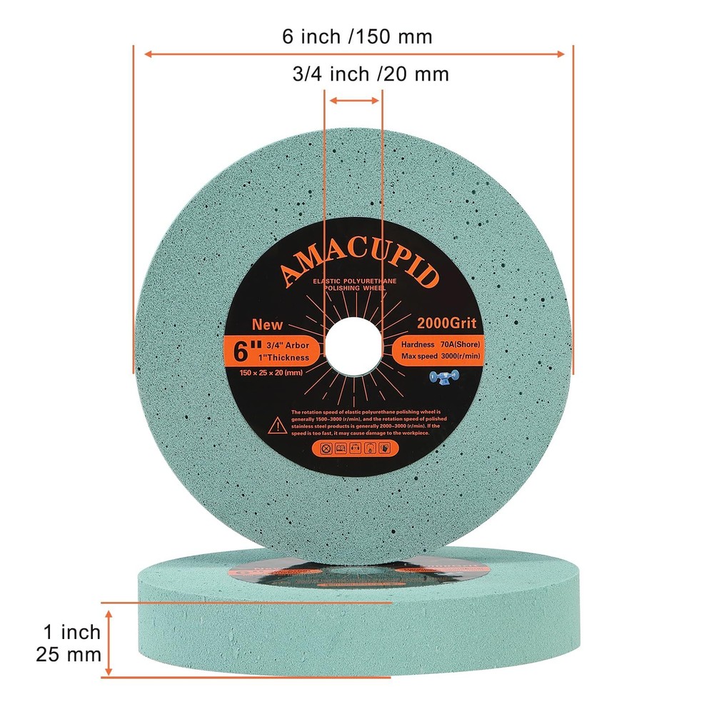 Elastic Polyurethane Buffing Wheel 6 Inch 2000 Grit. for Bench Grinding Wheel...