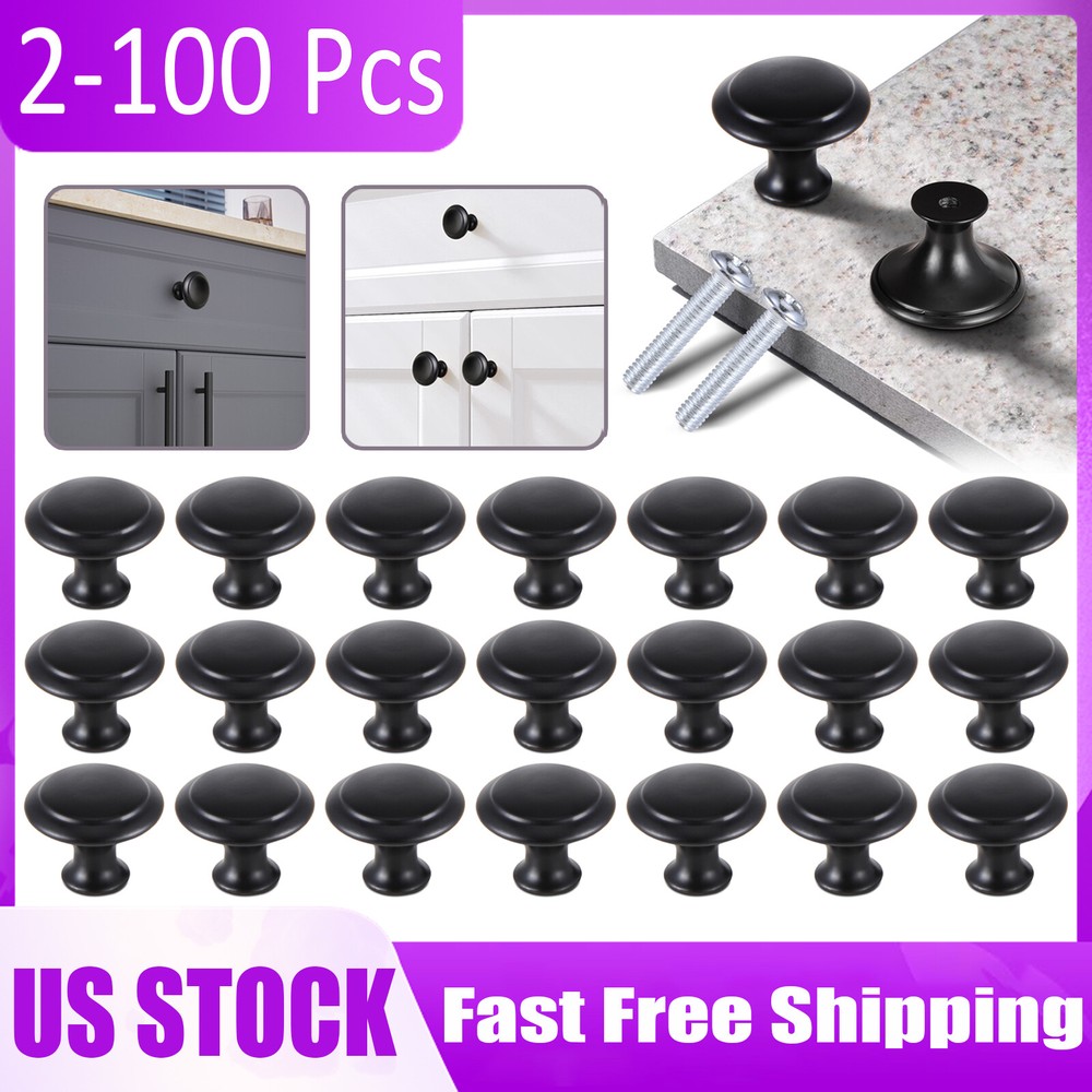 2-100 Pack Matte Black Kitchen Cabinet Knobs Round Drawer Pulls Stainless Steel