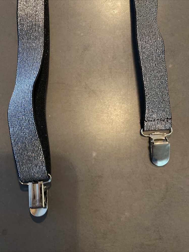 New Silver Glitter Elastic One Size Suspenders Clip Ends