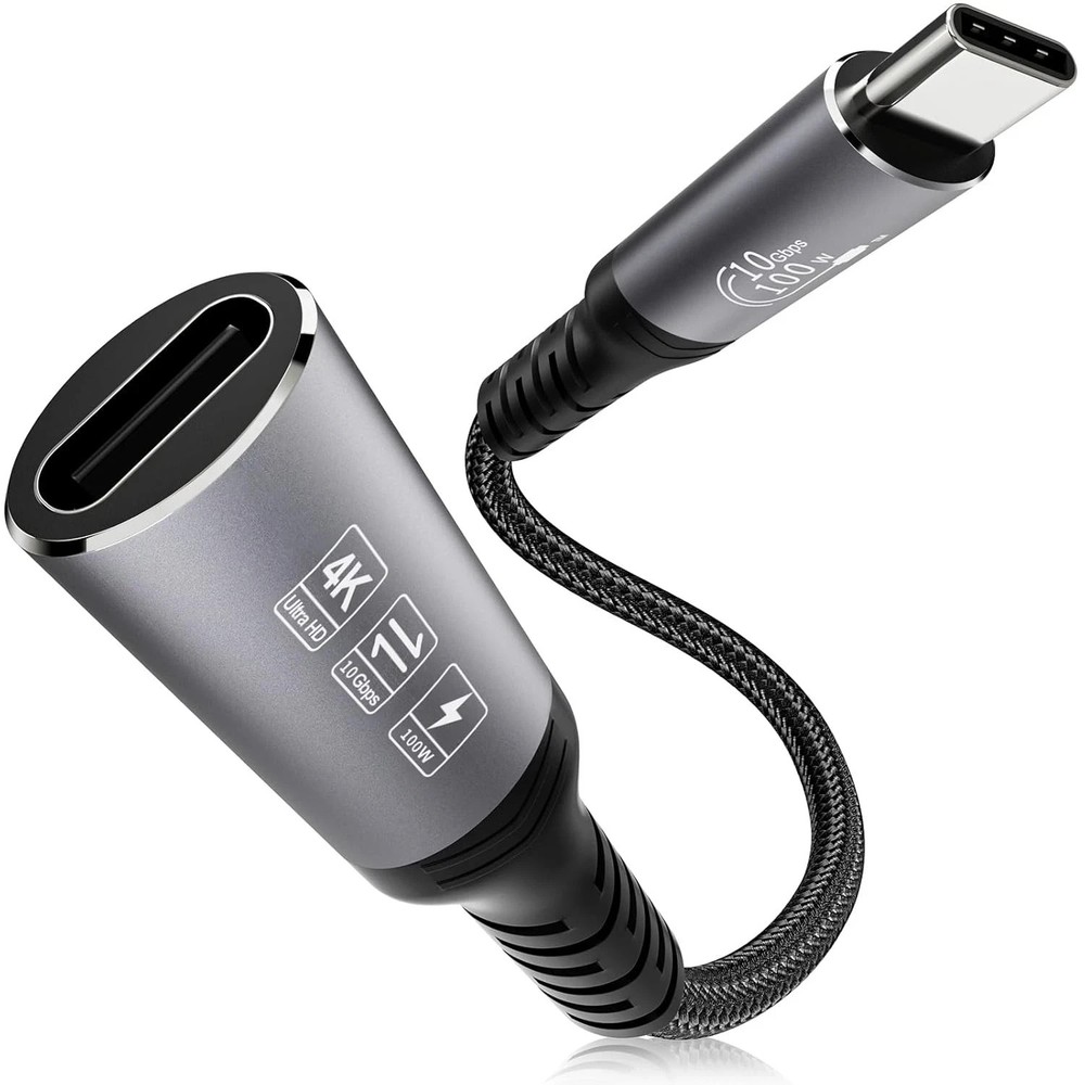 USB C Extension Cable - 10Gbps Data Transfer, 100W Fast Charging, 1FT, Black