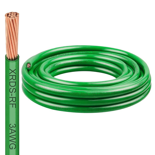 XRDS -RF 3 AWG THHN Stranded Bare Copper Wire, 10FT Green Grounding