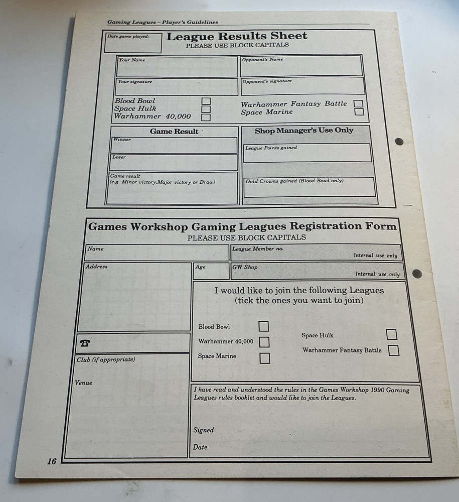Games Workshop Gaming Leagues Rules & Guidelines 1990 - Games Workshop - U.S. ED