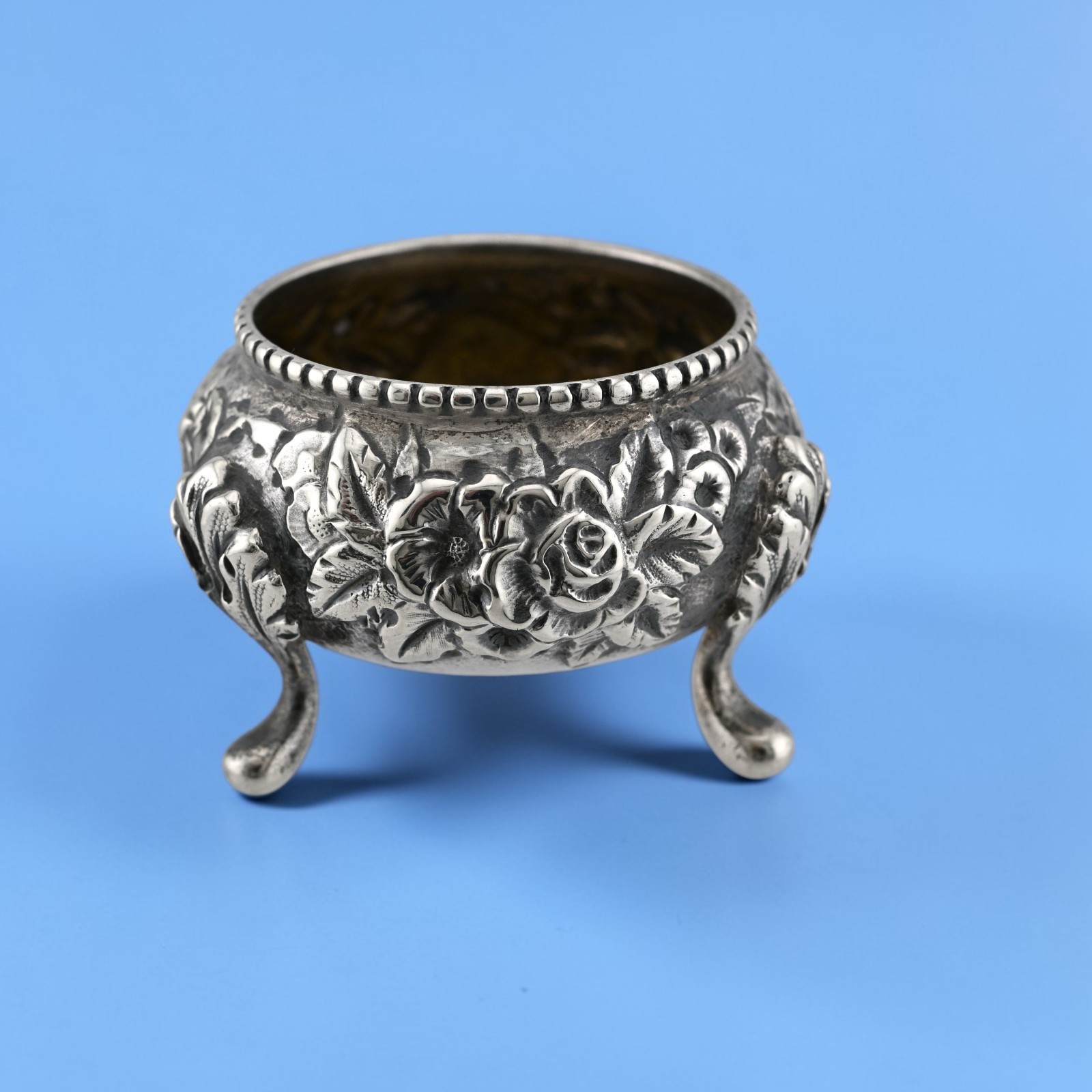 Sterling Silver A. Jacobi Floral Repousse Salt Cellar Baltimore ~no mono