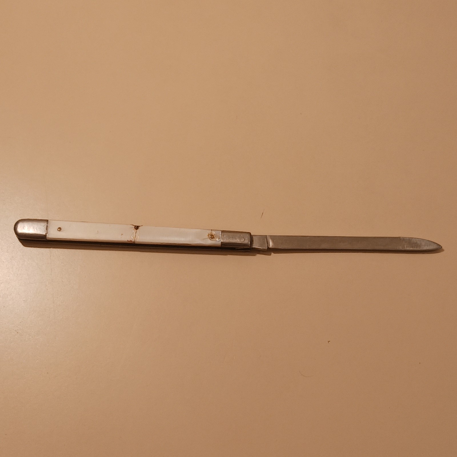 Sabre Stainless Steel Japan 677 Folding Fruit Melon Knife White Celluloid Handle