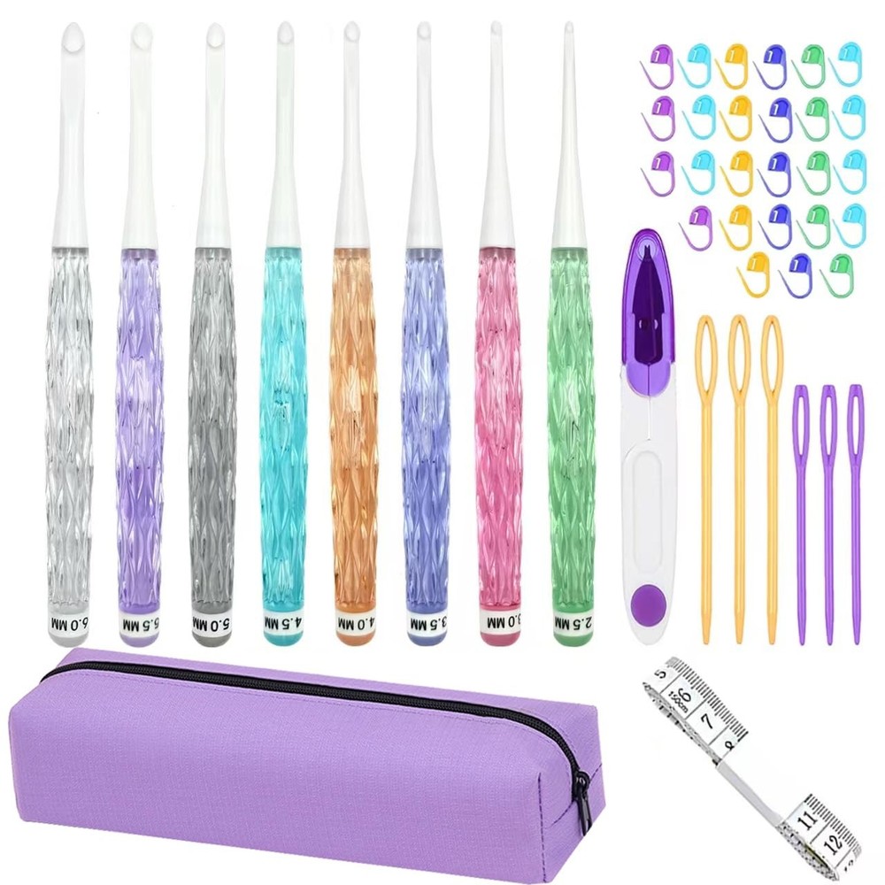 Inline Crochet Hooks Set,8PCS Plastic Crochet Hooks Long Crochet Hook Set wit...
