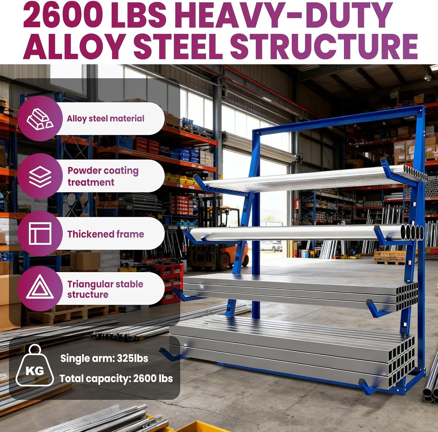 48x16x62IN Heavy Duty Pipe Lumber Organizer Shelf 2400lb Lumber Storage Rack NEW