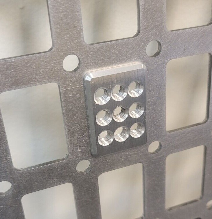 Molle Panel Nut Threaded Insert - 1.0"x1.5" opening - 9 x 1/4"-20 Threaded Holes