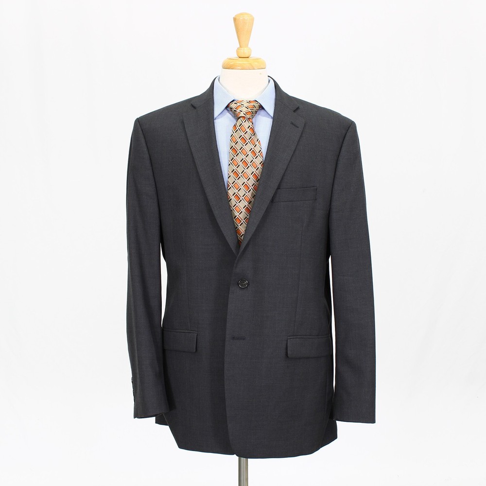 Ralph Lauren 46L Gray Solid Wool Two Button Sport Coat Blazer Jacket