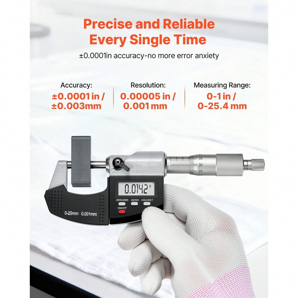Micrometer Set, Digital Outside LCD Screen, In/Mm Switch, Carbide Tip