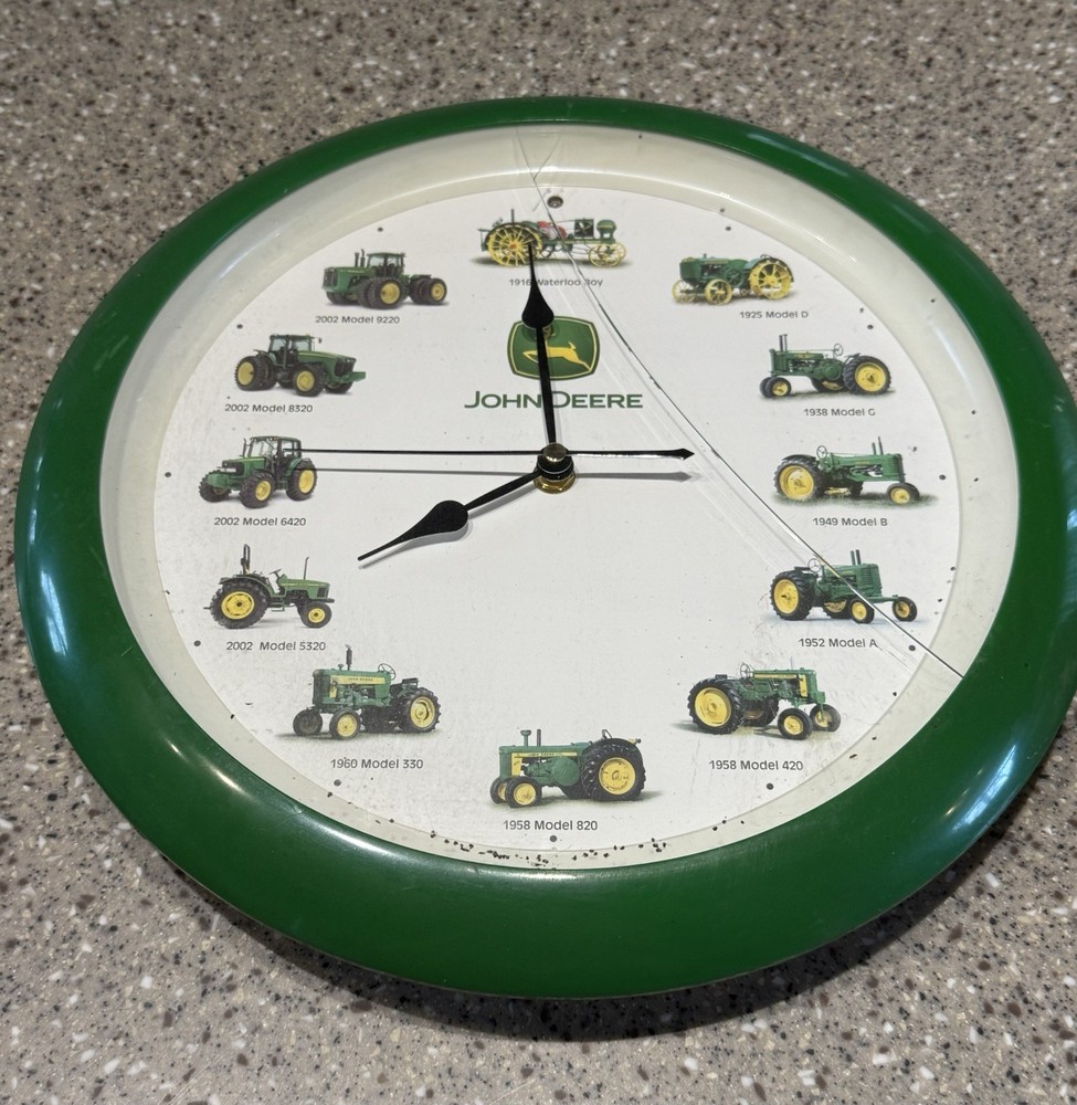 John Deere Tractor Clock Green And White