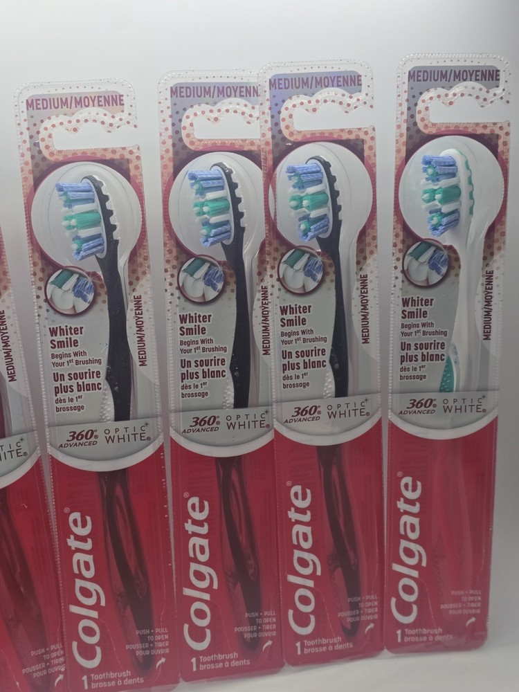 8 PACK - Colgate 360 Advanced OPTIC WHITE Medium Toothbrushes, Assorted Colors