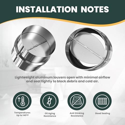 4" Backdraft Damper, One-Way Ducting Insert with Spring-Loaded Aluminum 4“