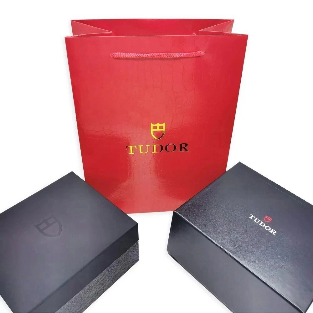 Tudor Watch Box Black Display Case Red Pouch Complete Card Set