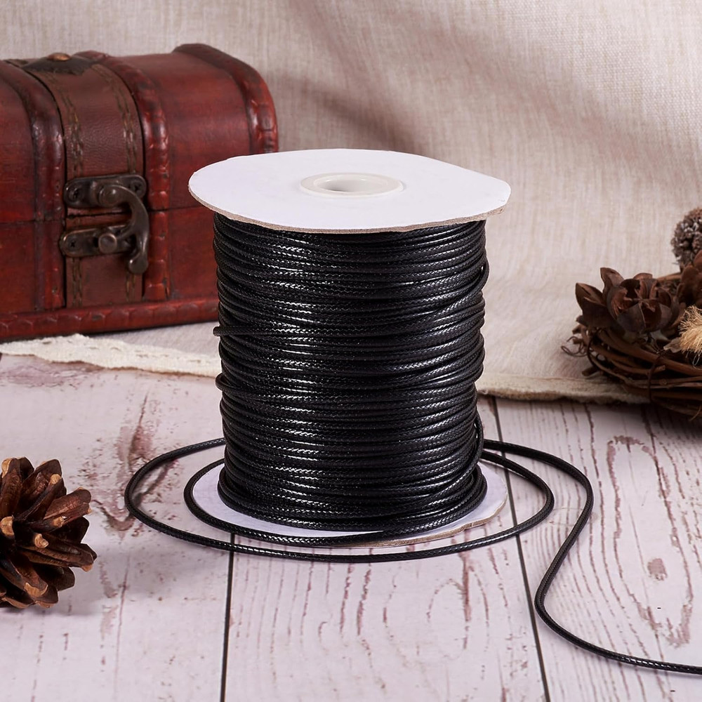 90 Yards 2Mm Black Waxed Polyester Cord Braided Thread String with Roll Spool fo