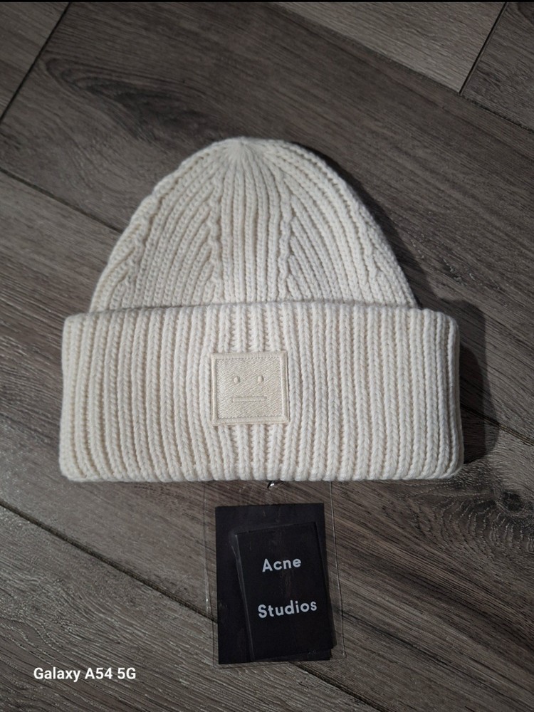 Acne Studios Ivory Smile Face Wool Bernie Hat