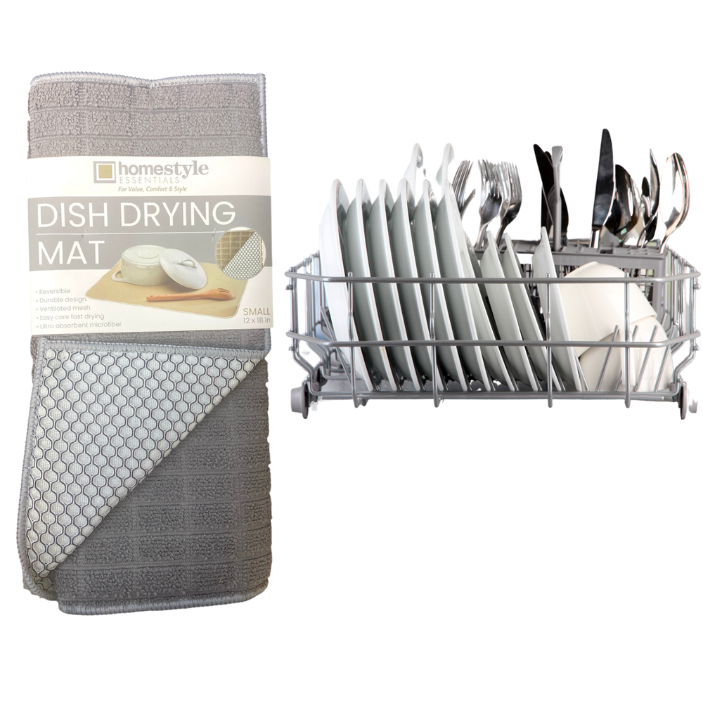 2pk Reversible Dish Drying Mat, 12" x 18", Microfiber, Ventilated Mesh Quick Dry