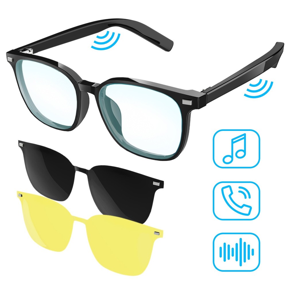 Smart Bluetooth Glasses, Built-in Mic/Speakers, 2 Interchangeable Filter Lenses