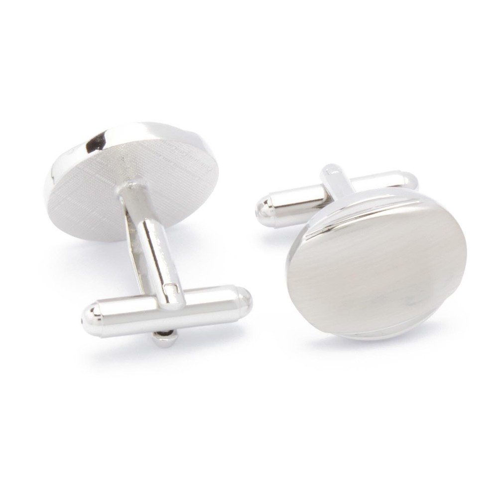 Cufflinks - Silver Solid Oval with Top Bottom Effect