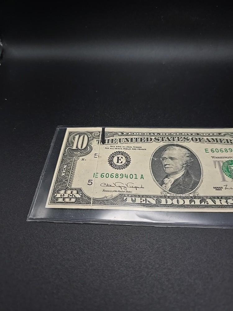 ((Gutter Fold Error)) $10 1990 Federal Reserve Note