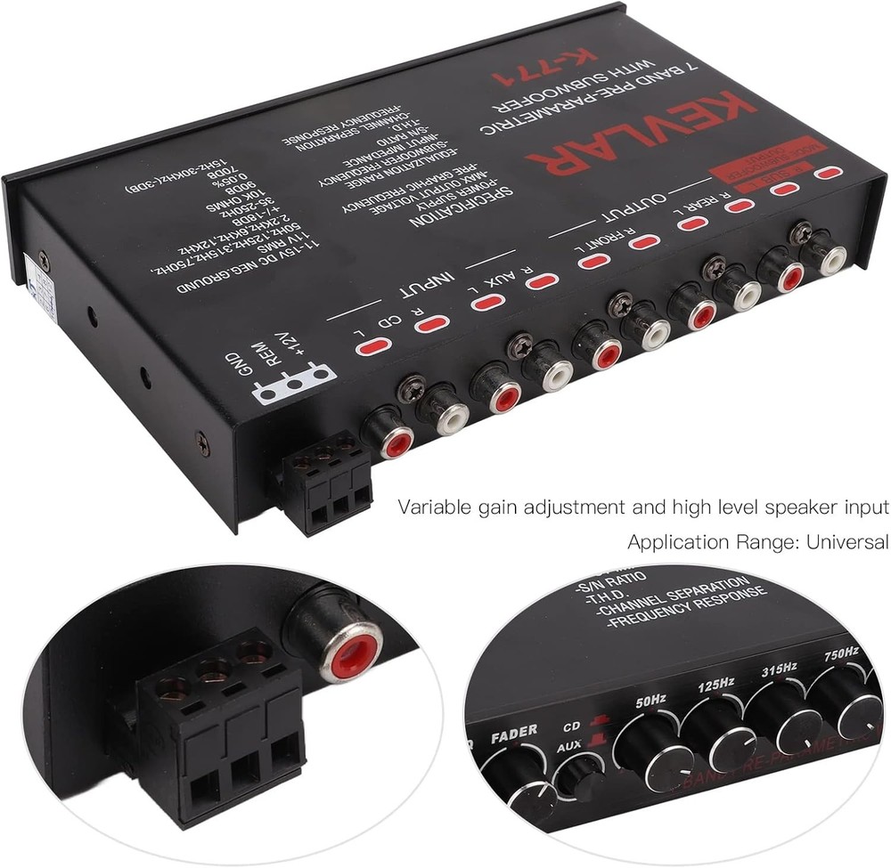 7 Band Car Audio Graphic Equalizer, Variable Gain Adjustment High Level Input...