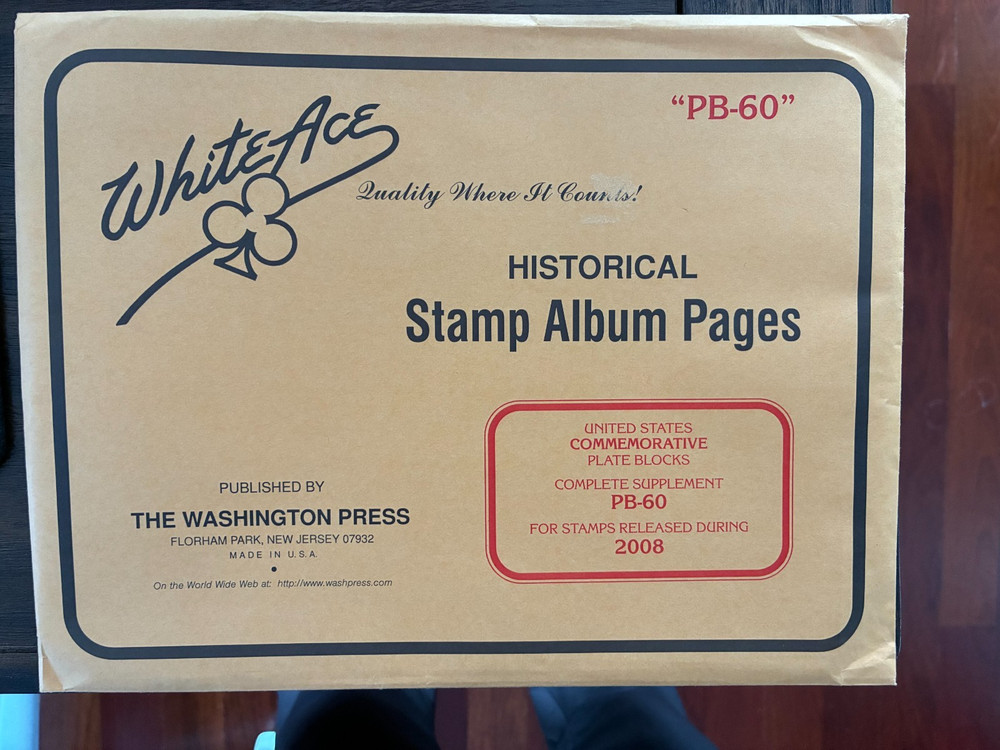 White Ace 2008 US Commemorative Plate Blocks PB-60 Supplement Stamp Album Pages