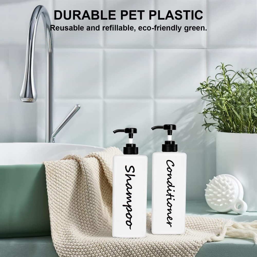Modern 21oz Refillable Pump Dispenser Bottles Set for Shampoo Conditioner Bod...