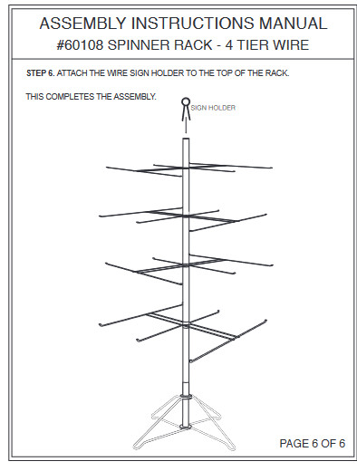 Wire Spinner Rack 4 Tier 24 Peg Rotating Chrome Floor Stand Capacity 50 lb 63 ½"