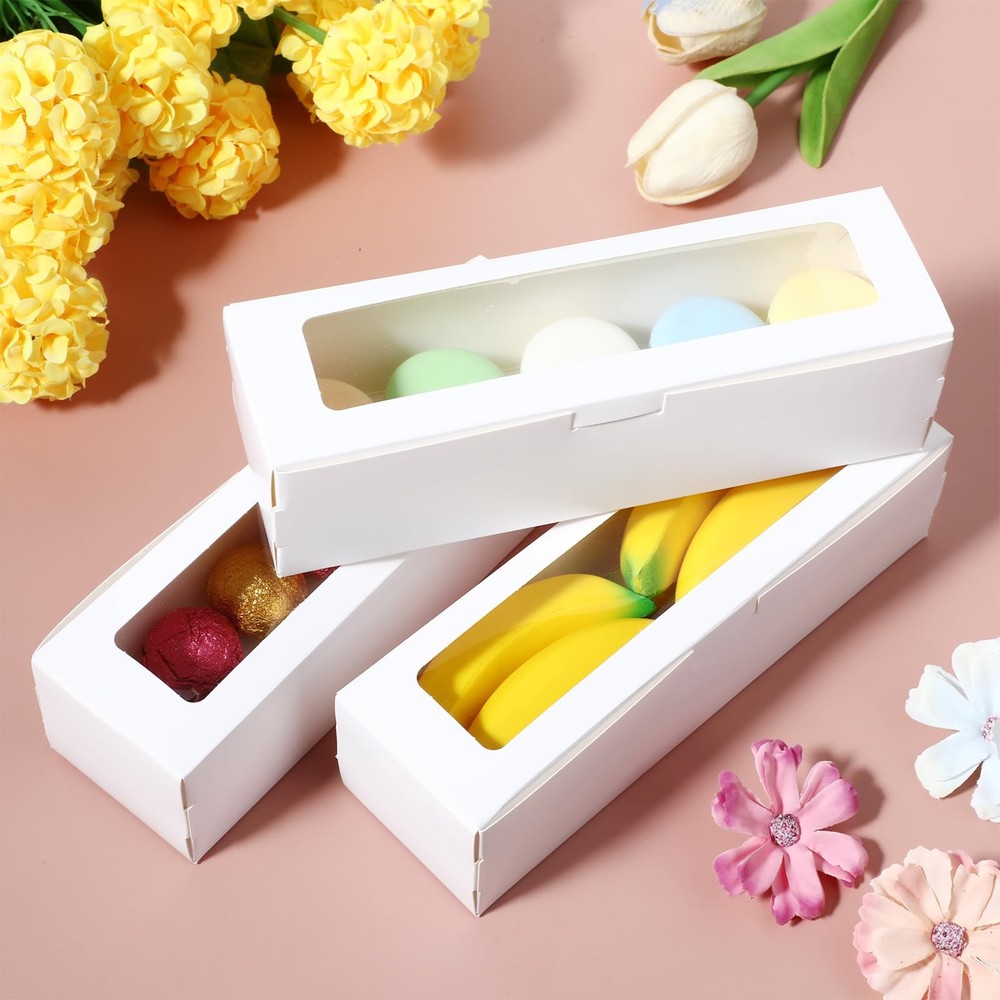 60 Pack Macaron Boxes Clear Window Small Packaging For 6 Cookie Truffle Gift