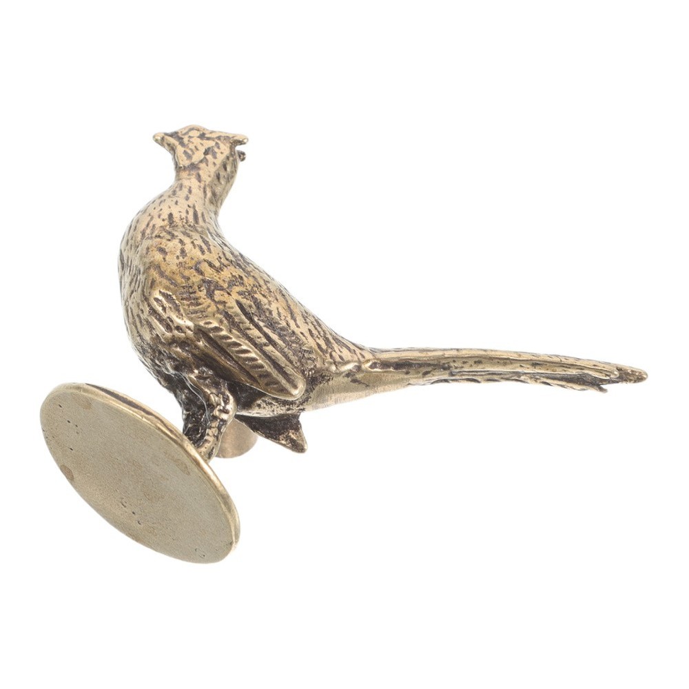 Antique Brass Bird Cabinet Knobs - Long Tailed Pheasant Drawer Pulls - Single