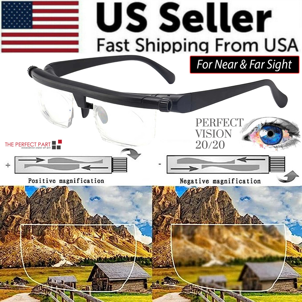 Dial Adjustable Glasses Variable Focus For Reading Distance Vision Eyeglasses ne