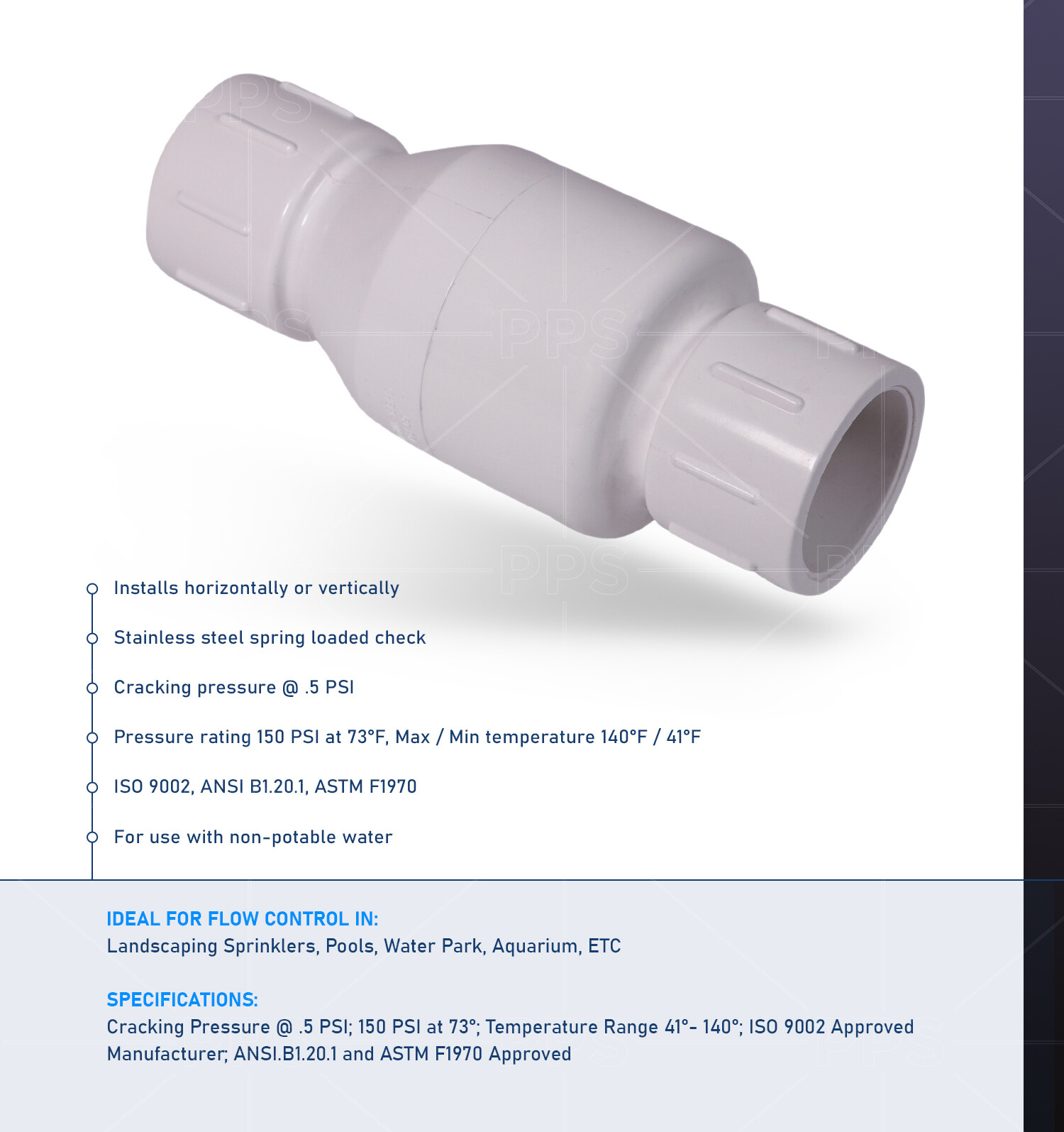 PVC White Plastic Solvent Inline Check Valve for Backflow Prevention