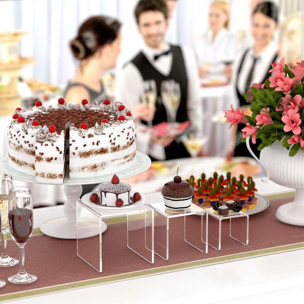 Clear Acrylic Display Risers 2 Sets, 3-Tier Risers Stands Showcase for Amiibo Fu